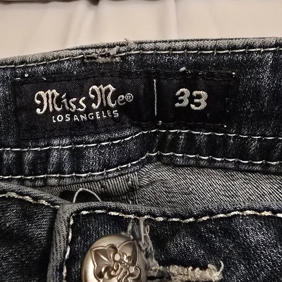 Miss Me Dark Blue Boot Cut Jeans with Silver Accents - Picture 3 of 5